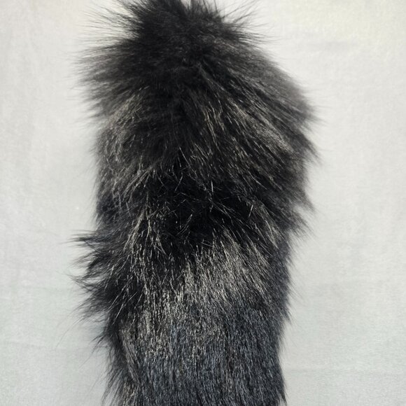 Black Faux Fur Fox Tail Bag Charm Keychain Gold Tone Rhinestone - Picture 5 of 7